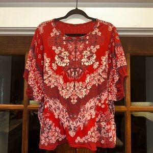 EUC Free People Size Medium Oversized Floral Red‎ Orange Women's Top